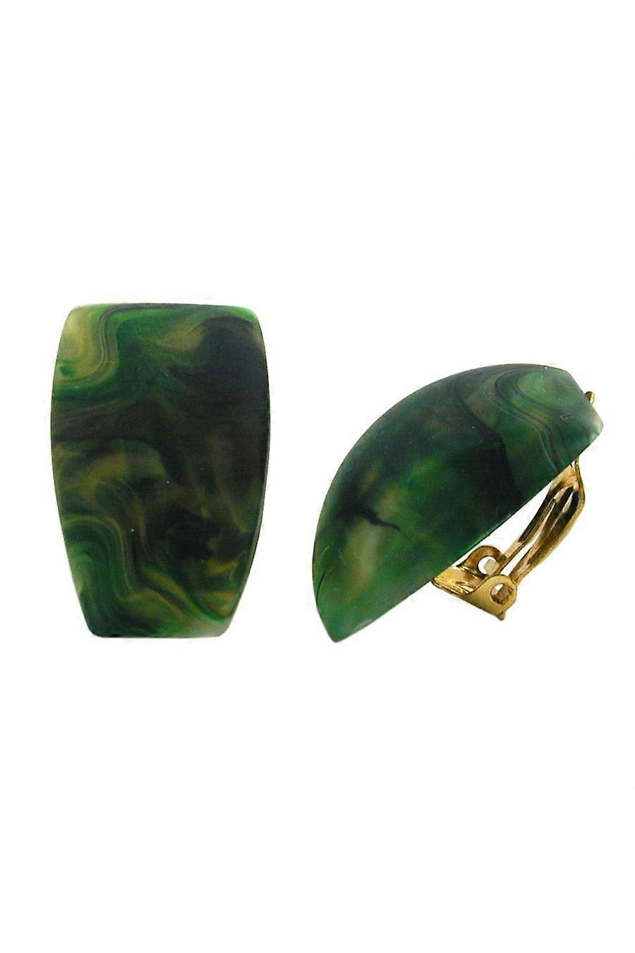 Clip-on Earring Trapezium Green Marbled - Gl04536