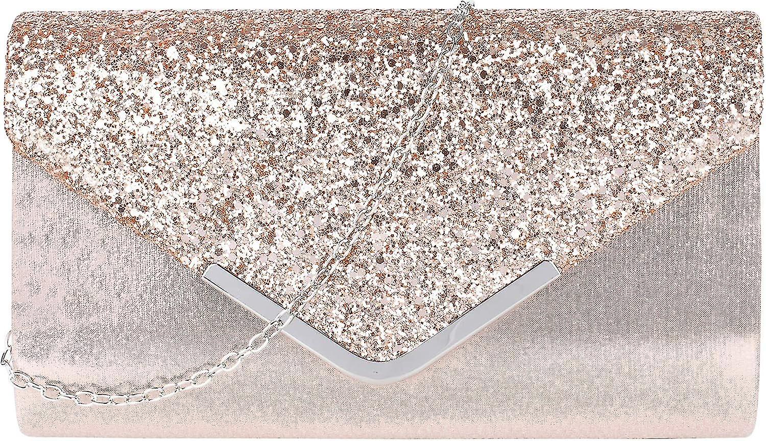 Women's Envelope Clutch Purse Flap Dazzling Evening Bag Elegant Sequins Chain