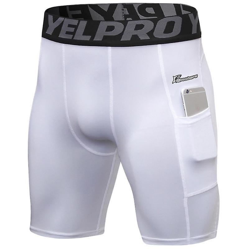 TribalSensation Shorts de fonctionnement d’hommes avec la poche de téléphone Blanc European L