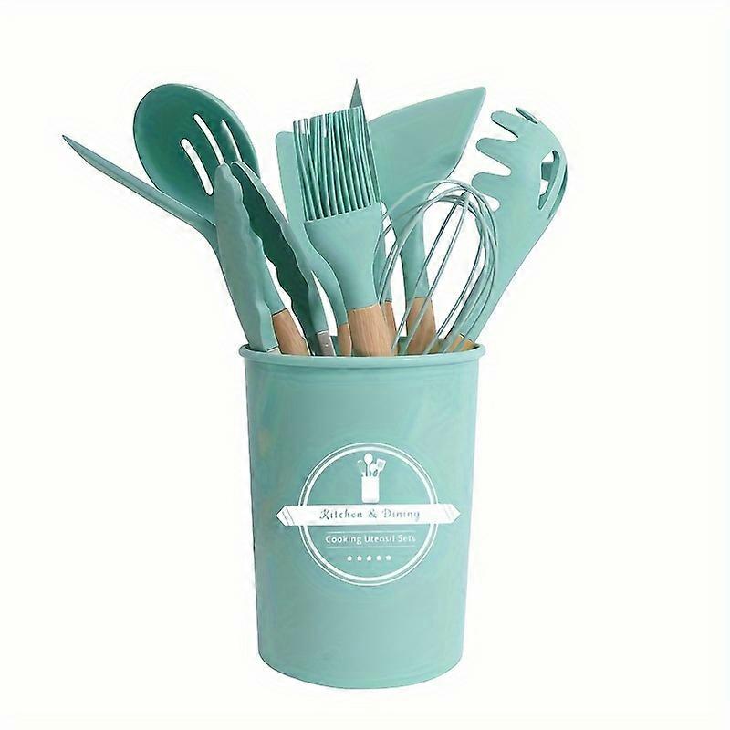 12pcs/set, Silicone Utensil Set, Kitchen Utensil Set, Safety Cooking Utensils Set, Non-Stick Cooking Utensils Set With Wooden Handle, Washable Modern