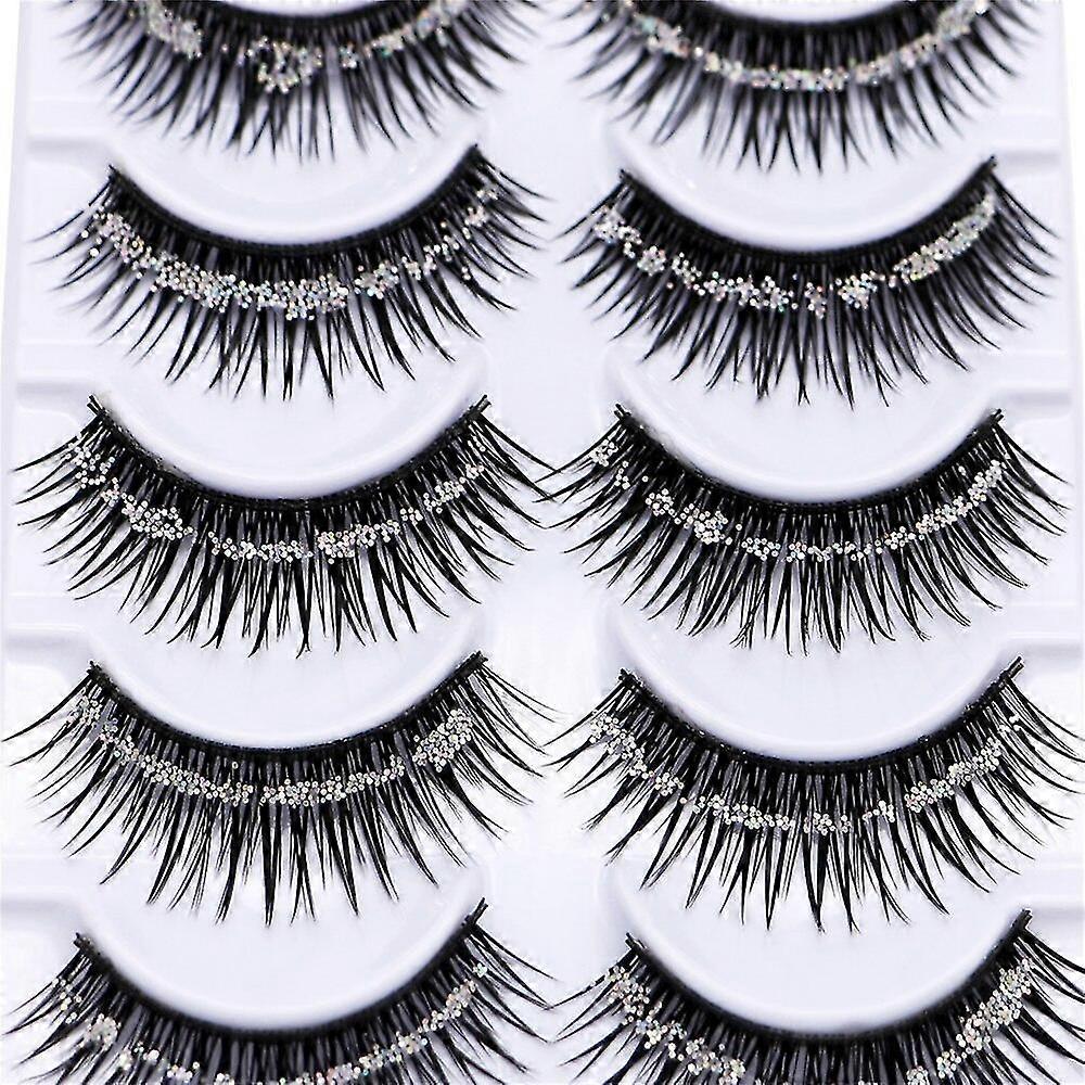 Jianghuo 5 Pairs Stage Catwalk False Eyelash Silver Glitter Sequins Performance Bushy Individuallash Clustershandmade Beauty Lashes