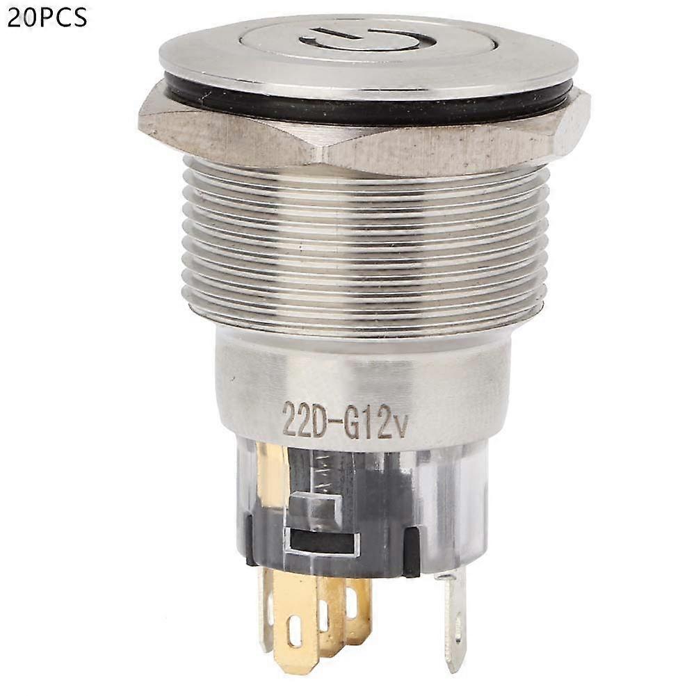 20pcs Automatic Reset Flat Head With Power Supply Label Stainless Steel Button Switch(green)