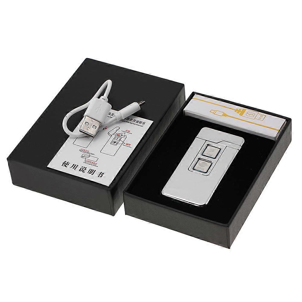 Dual Coil & Arc Touch Sensor USB Rechargeable Electric Windproof Cigarette Lighter (Silver)