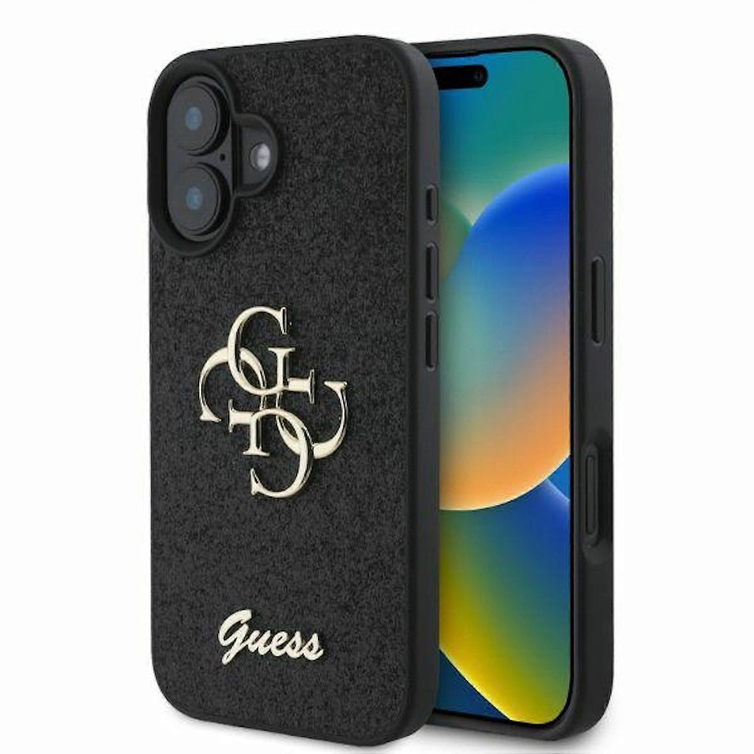 GUESS Apple iPhone 16 Fixed Glitter Big 4G Design Protective Case Black
