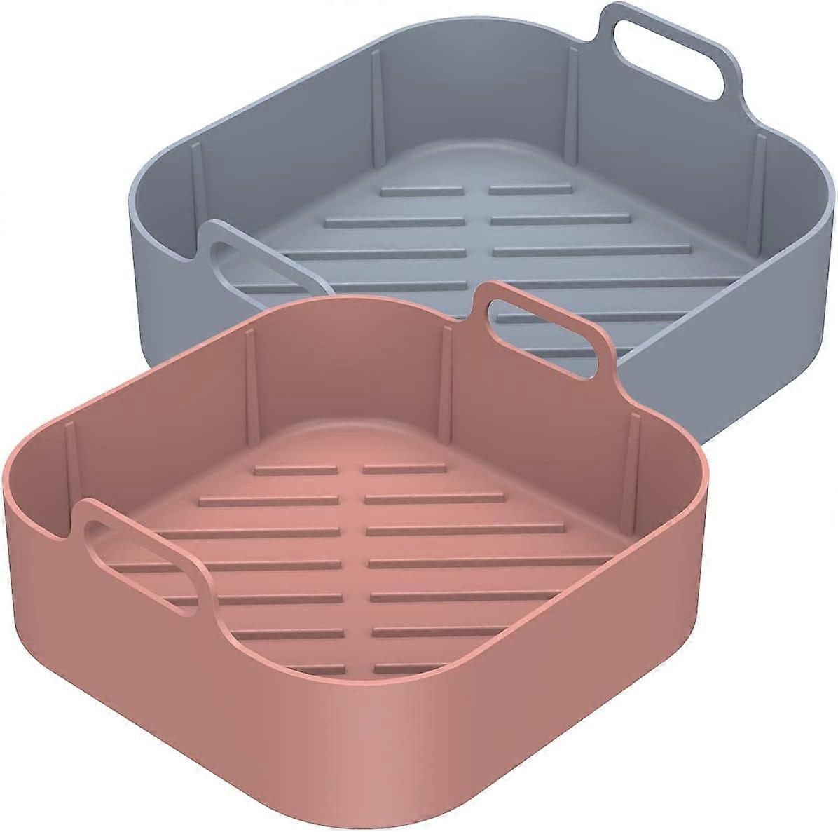 2Pcs Air Fryer Silicone Pot με λαβή, τετράγωνη επαναχρησιμοποιήσιμη επένδυση φριτέζας αέρα για φούρνο φριτέζας αέρα φούρνο μικροκυμάτων