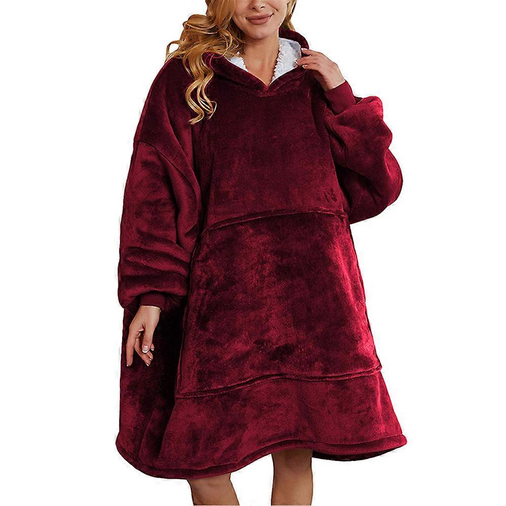 Oversized pulóver mikina deka s kapucňou župan deka mikina flanel plyšová deka dámska módna mikina s kapucňou červená