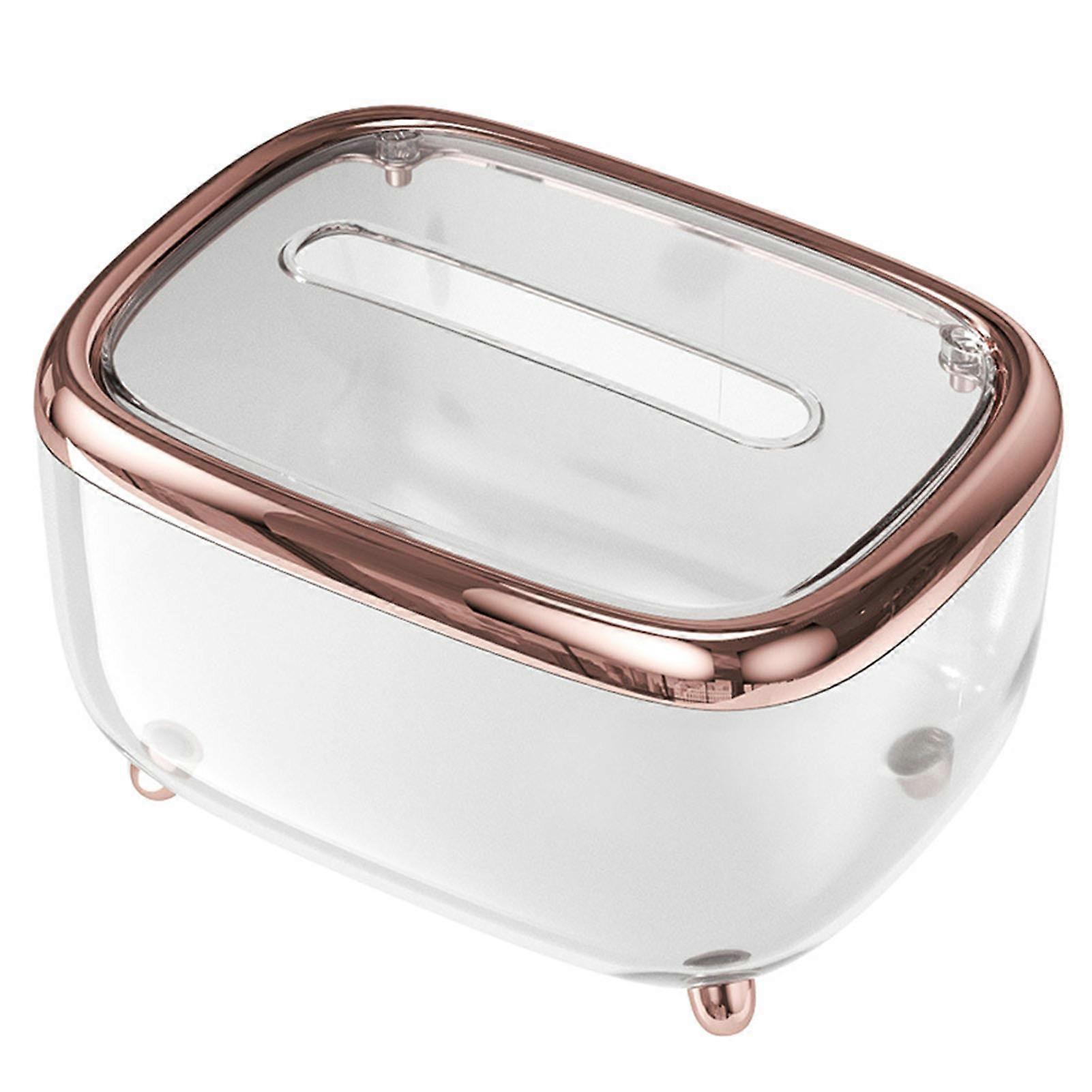 Tissue Box Transparent Napkin Box Simple Creative Storage Box Fixed Lid Paper Organizer Rose Gold