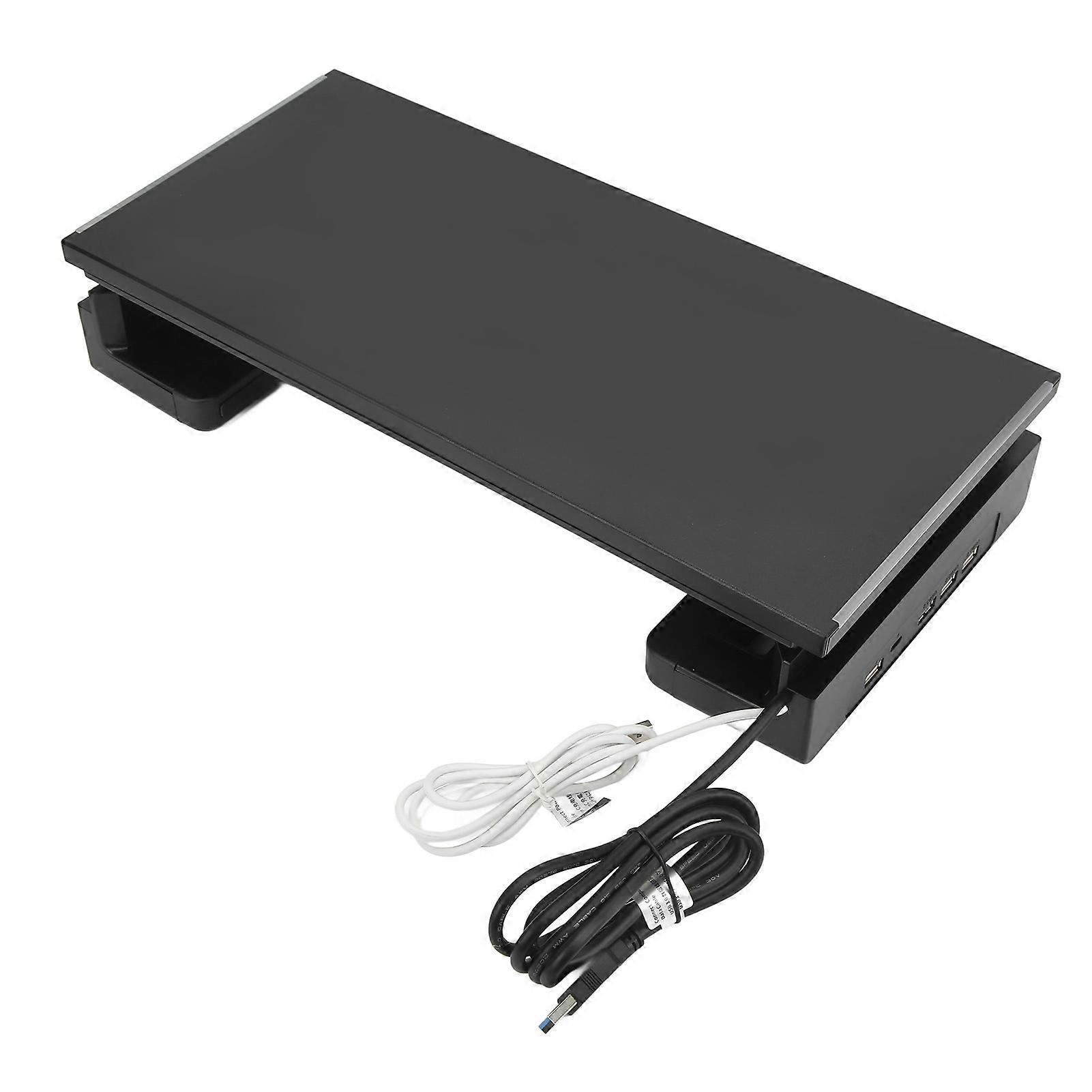 Monitor Stand Riser RGB Folding Regulable Length USB3.0 Charging Desktop Riser with Storage Box Phone Holder