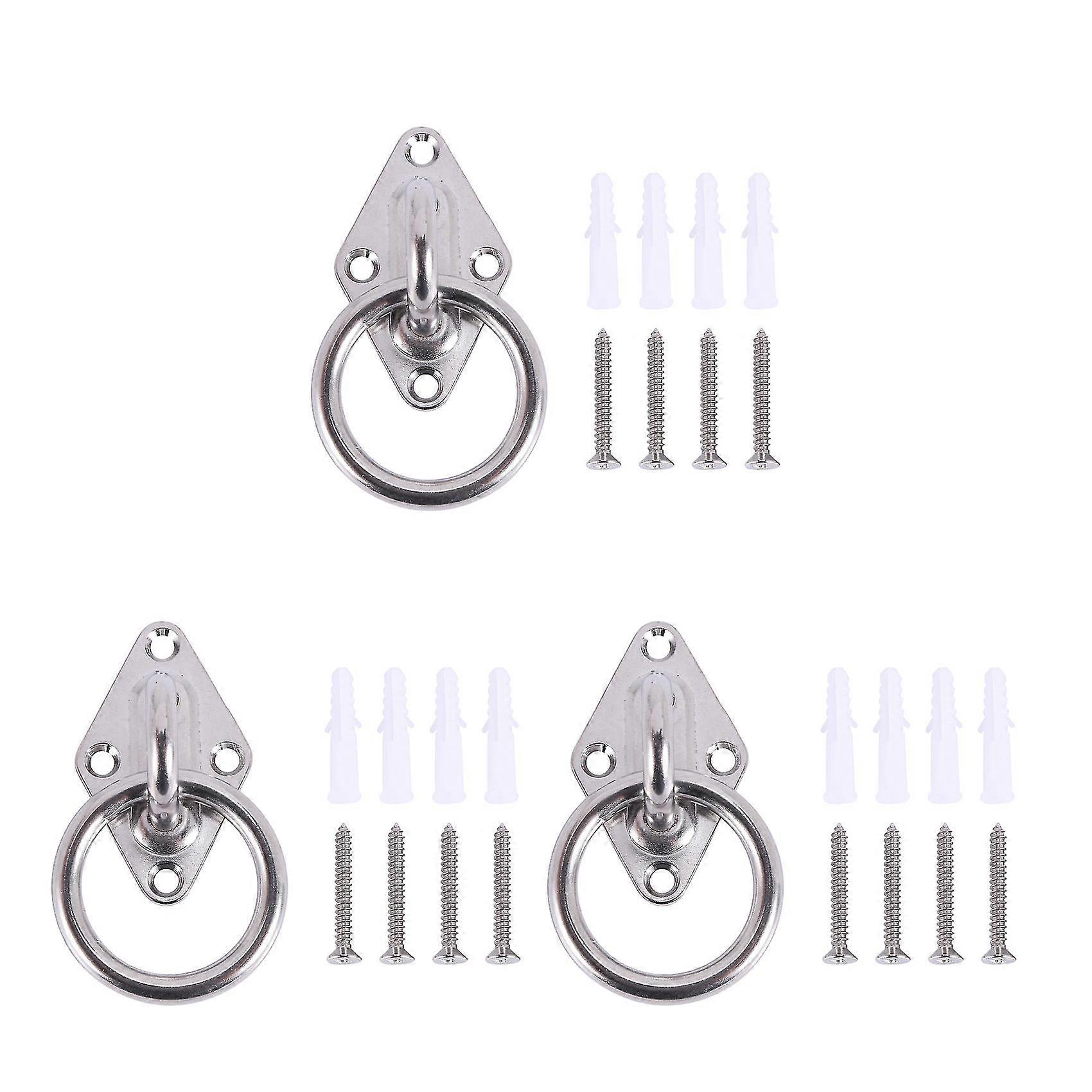 For 3x Mounting Hook For Wall Or Ceiling - With Round Ring Stainless Steel Bracket/Attachment for Sliding