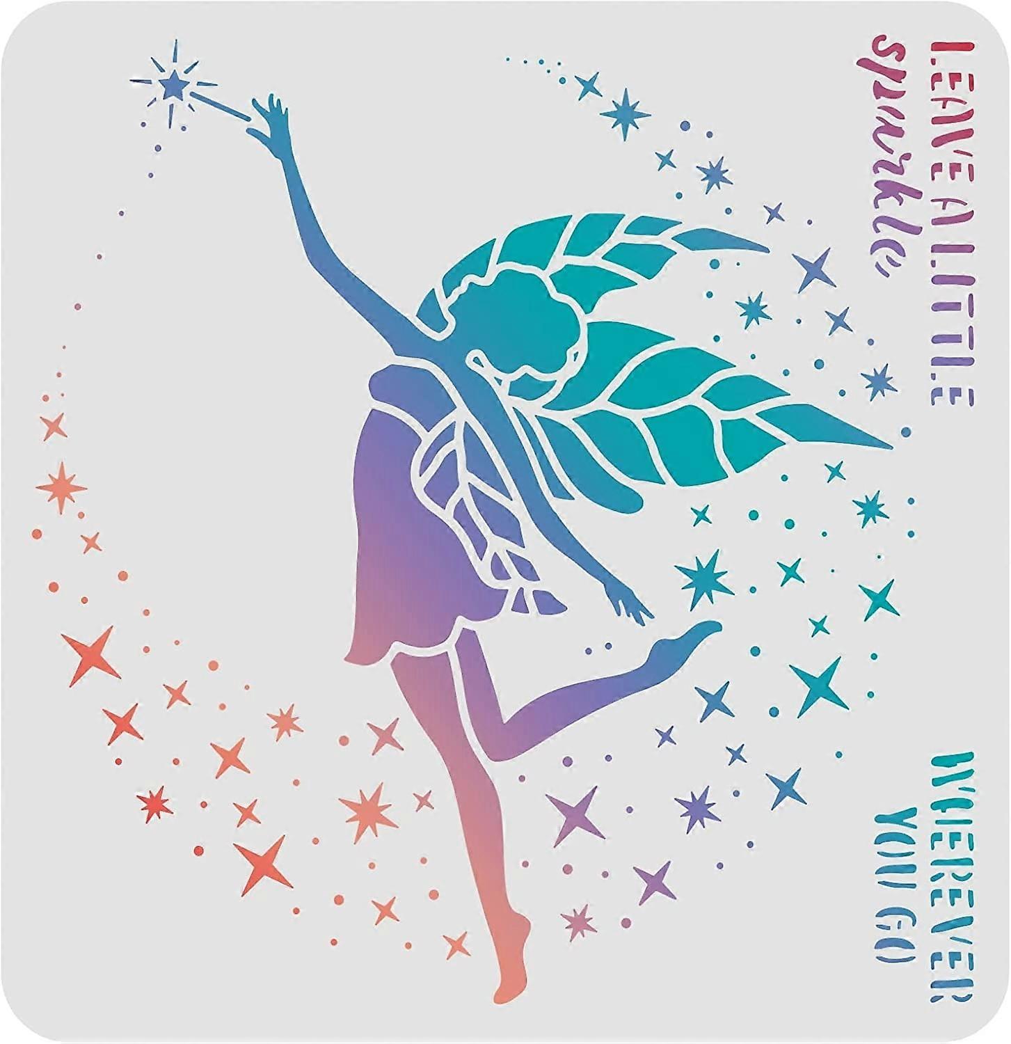 Fairy Moon Star Drawing Painting Stencils Templates (11.8x11.8 inch) Leave a Little Sparkle Wherever You Go Plastic Reusable Stencils for Painting on 