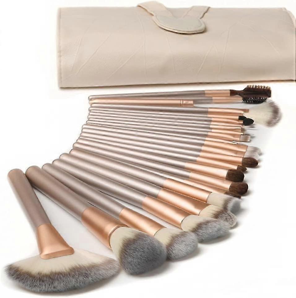 18 Beige Makeup Brushes, Makeup Brush Set With Pu Leather Bag