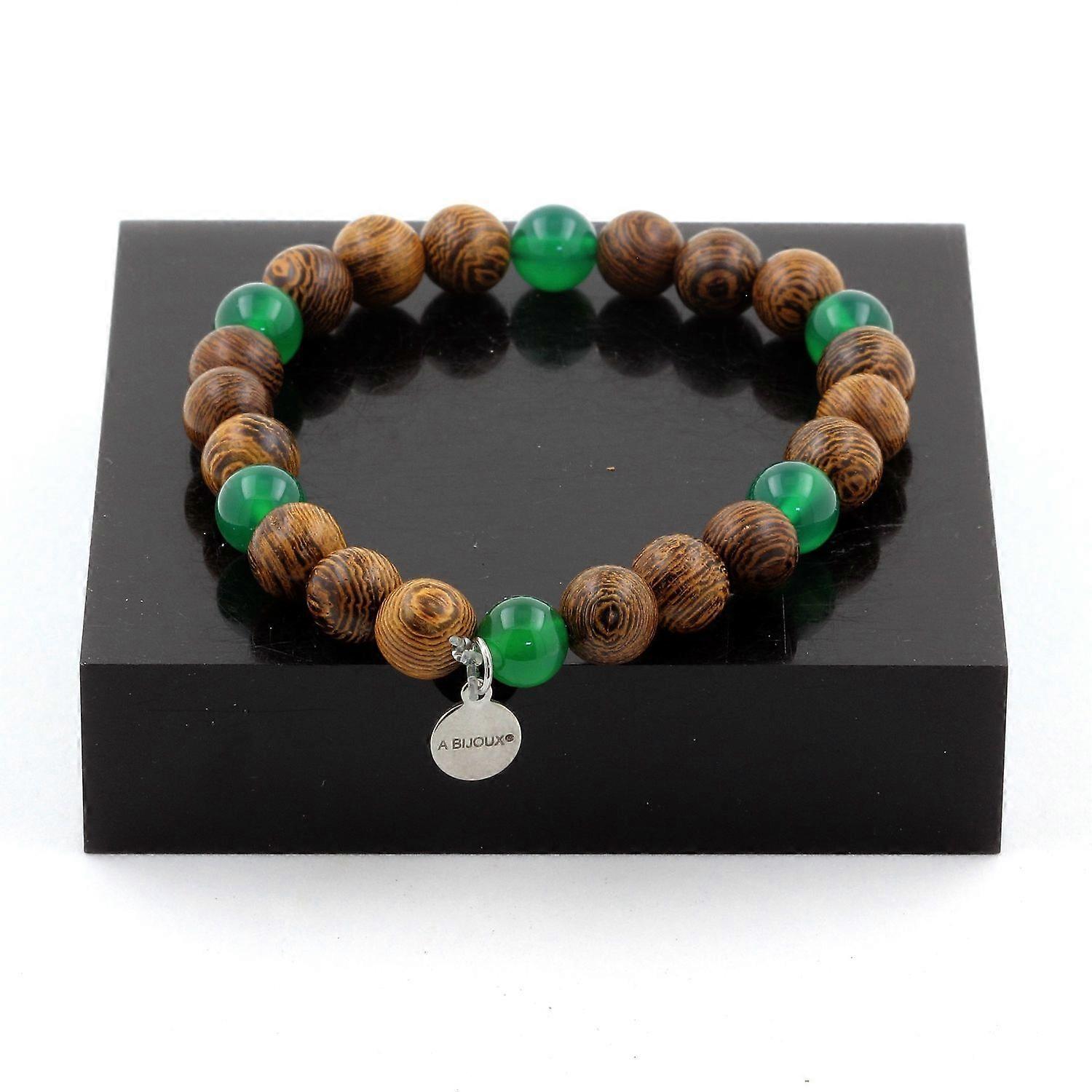 Bracelet Green Agate Beads + Wood 8 mm