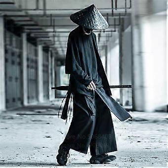 Japanese Style Haori Men Traditional Kimono Cardigan Black Coat