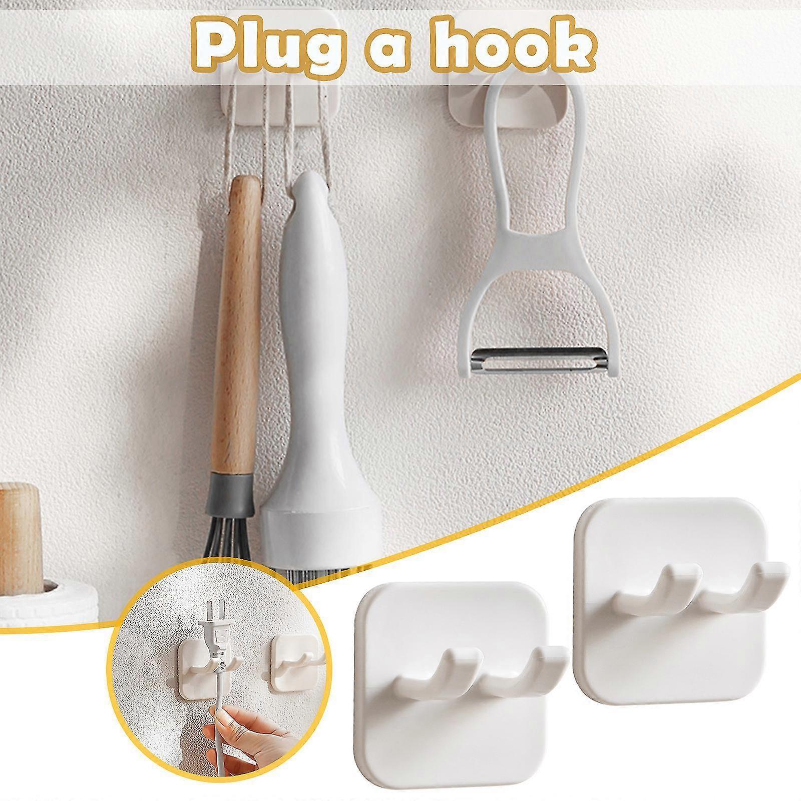 2pcs Punch-free Plug Hook Creative Wire Kitchen Socket Storage Rack Double Hook