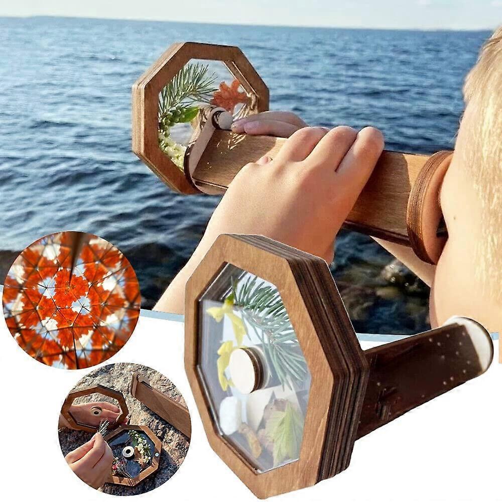 DIY Kaleidoscope Kit,2022 Classic Kaleidoscope Making Kit Children Rotating Kaleidoscope Toy Wooden Kaleidoscope Full