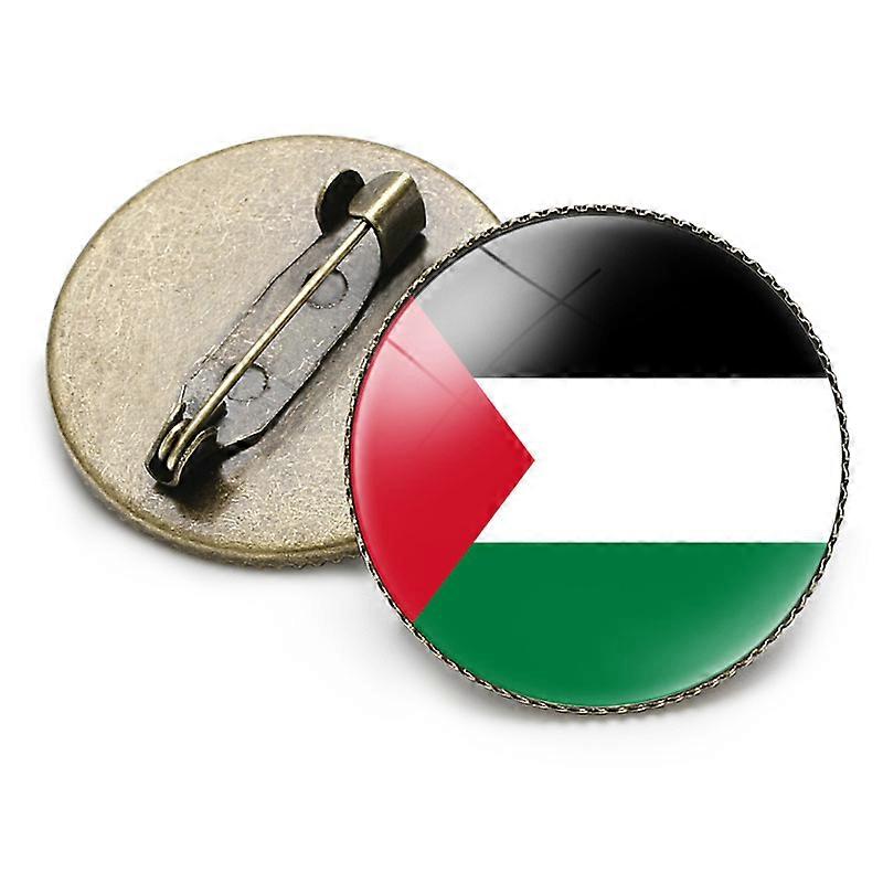 Flag Time Gemstone Brooch Round Vintage Badge Palestine 25mm 3pcs