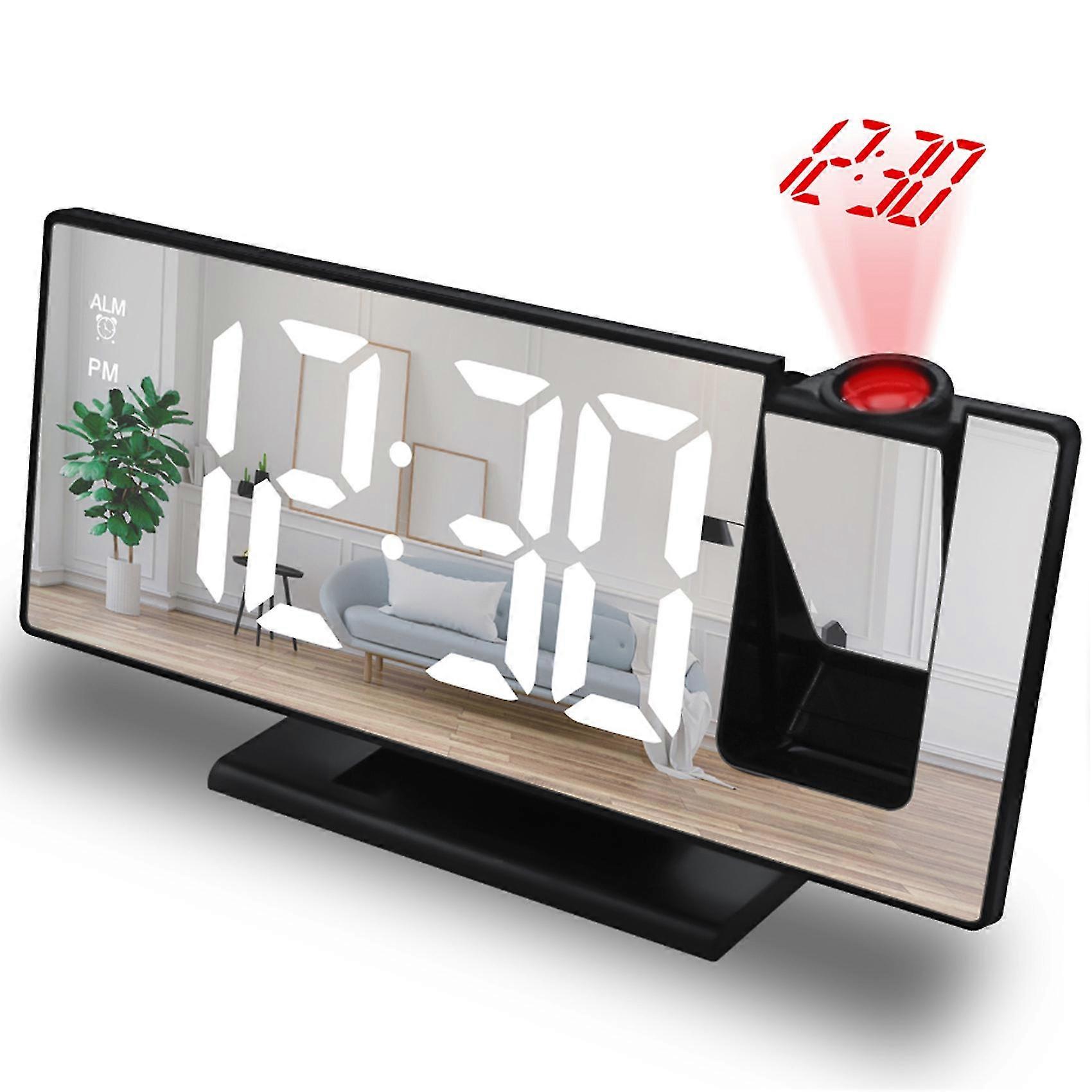 Mintian Red/Light Digital Projection Alarm Clock 7.3 Inch Larger Mirror Led Clock With Temperature Snooze Dimmer For Large