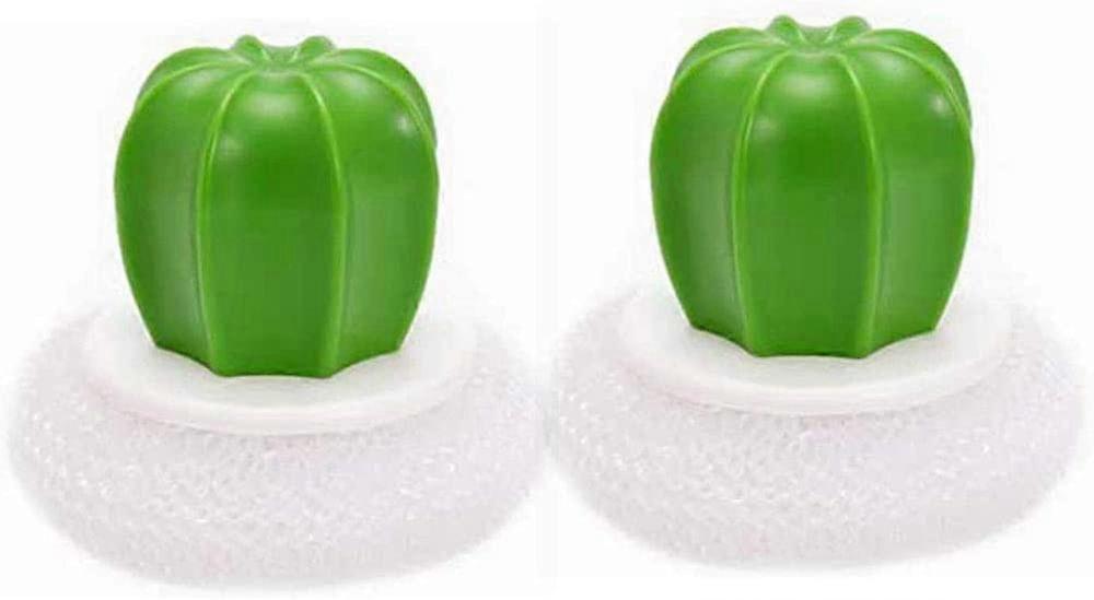 2pcs Creative Cactus Shaped Kitchen Brushes,White Plastic Handle