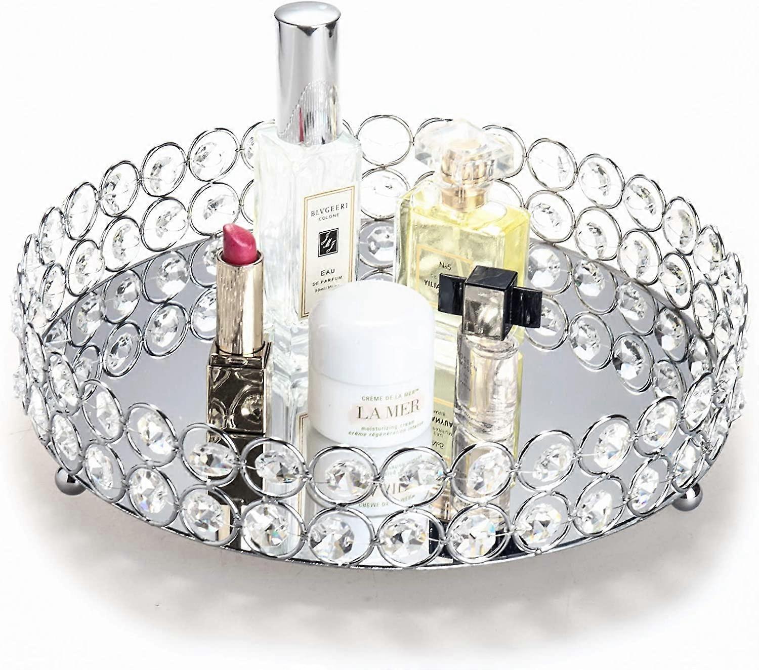 Crystal Cosmetics Tray Silver Perfume Tray