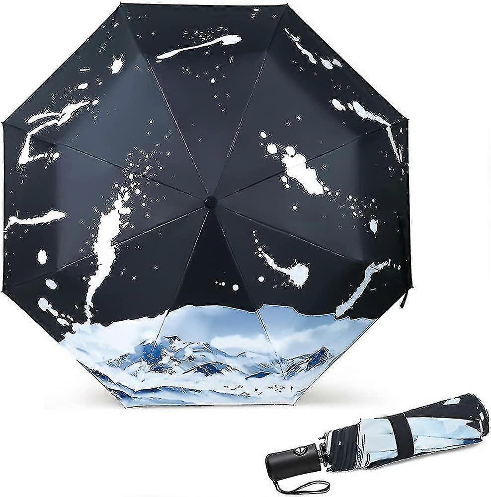 Ombrello da viaggio pieghevole antivento forte - 8 nervature Uv Protection Umbrella Nero