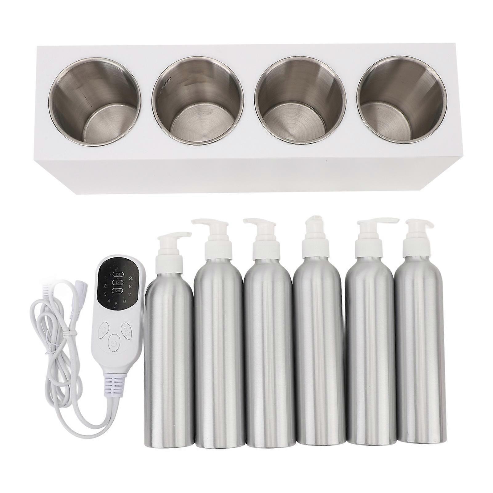 Oil Warmer Dispenser Constant Temperature Control 4 Bottles Lotion Warmer with Essential Oil Bottles 100240V EU Plug White