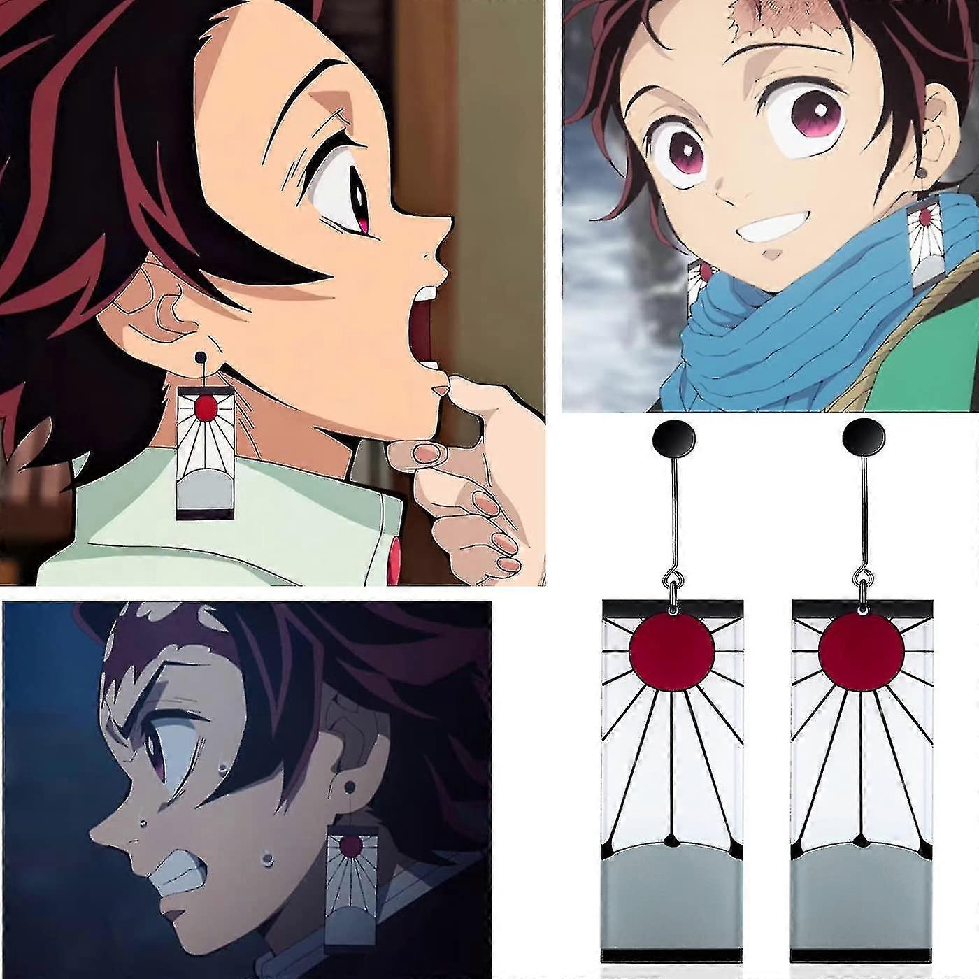 Orecchini A Goccia Tanjiro In Argento 925, Neri, Ispirati Ad Anime Demon Slayer, Regalo Cosplay Halloween