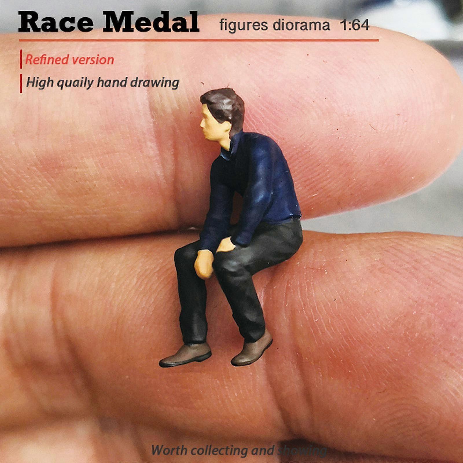 2x 1/64 Miniature Tiny Sitting Position People Scenario Diorama Toy Group Blue