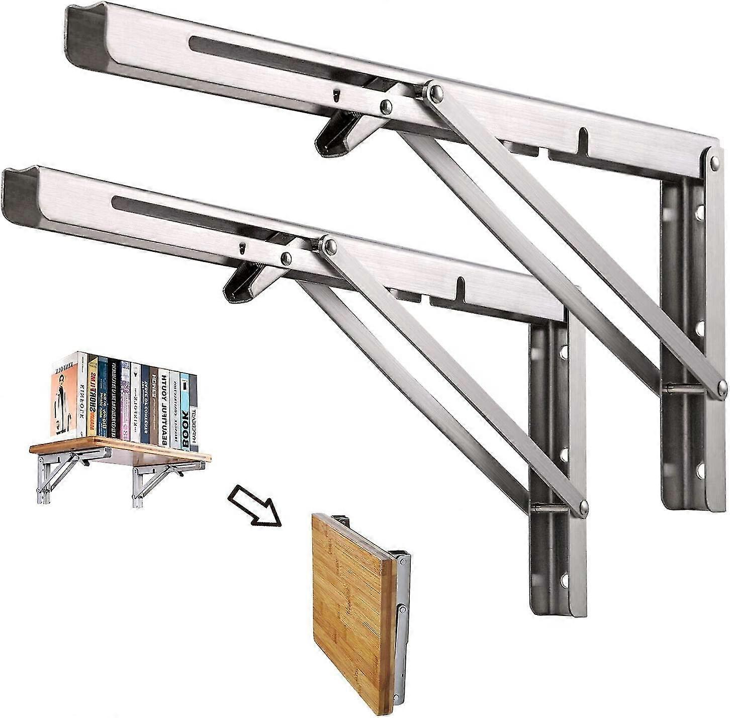 2pcs Folding Shelf Brackets - Heavy Duty Metal Collapsible Triangle Shelf Bracket, Diy Wall Mounted Folding Table Hinge, Space Saving For Bench Table