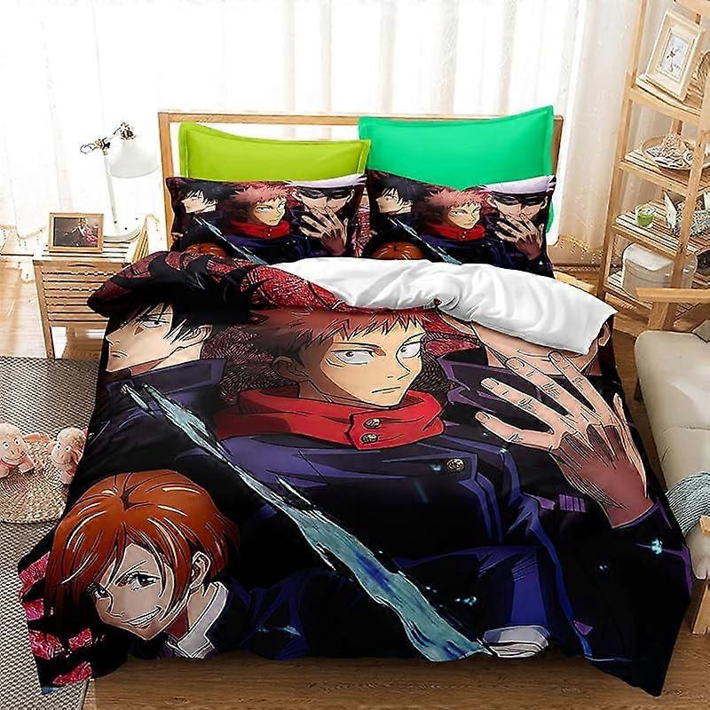 Yt435 كرتون على Ani-me Du-vet Cove-r مفروشات Jujutsu -Kaisen -3 قطع ، سرير لحاف Cove-r مع Pillo-wcases ، Su-per لحاف ناعم Co-ver مع Pillo-w