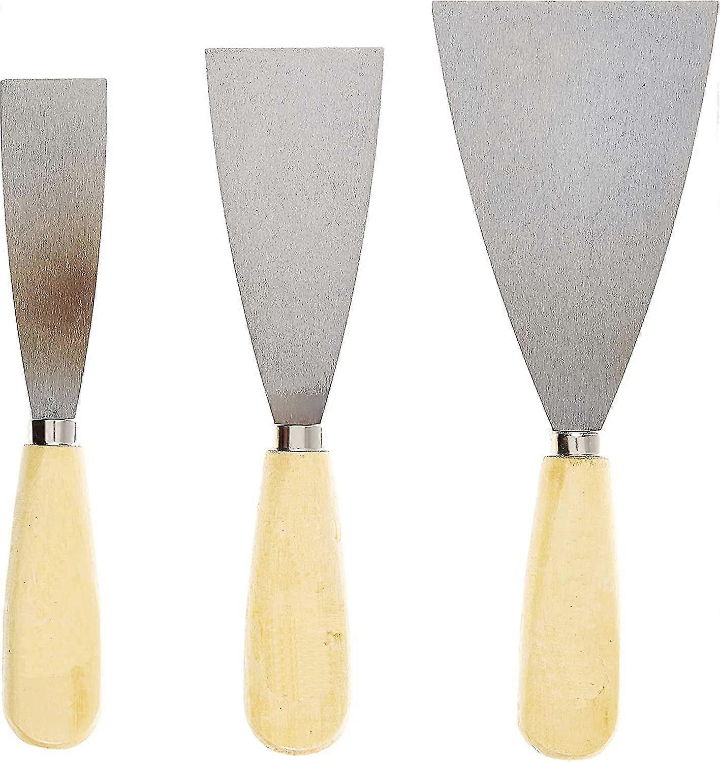 Set Of 3 Spatulas | Knife For Stripping, Coating, Smoothing, Puttying, Butchering, Scraping, Unsticking, Sanding | Wooden Handle | 3 Sizes 1inch 2inch