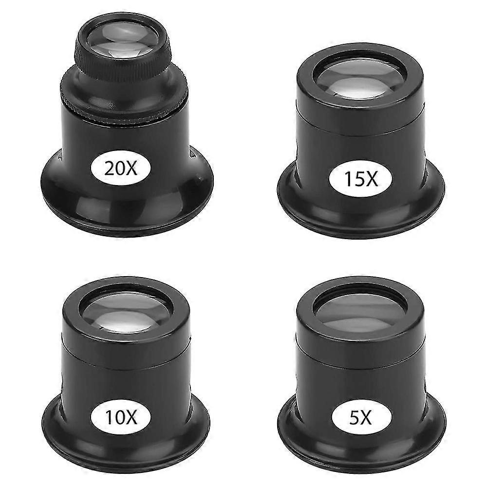 4pcs Loupe Eyeglass Magnifiers Set 5x 10x 15x 20x Watch Repair Loupe Magnifier Set Magnifying Glass