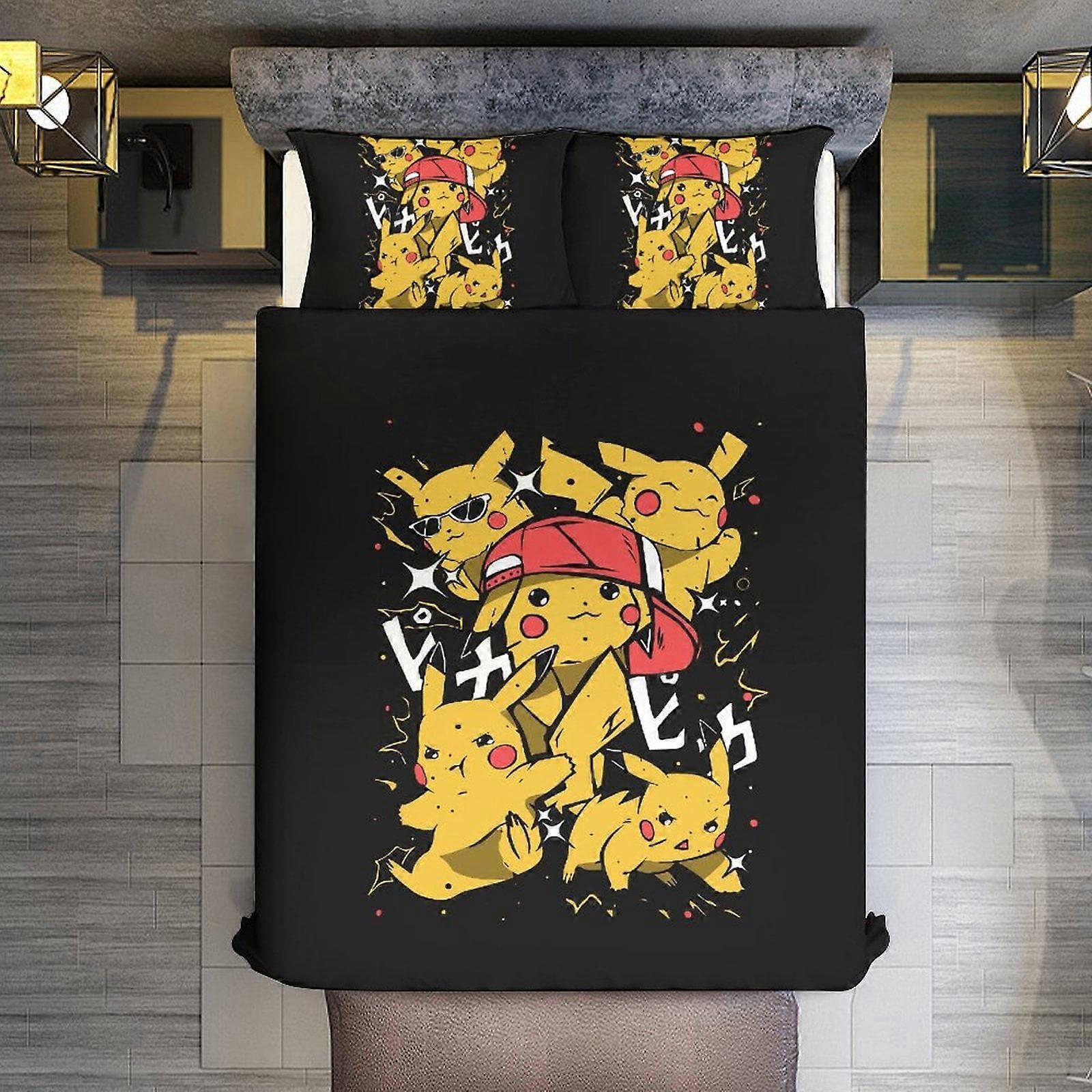 KA414 Pikachu مجموعات من 3 قطع لحاف من الألياف الدقيقة مع لحاف غطاء غطاء خفيف الوزن من شمس لجميع الفصول ملاءات السرير RM414