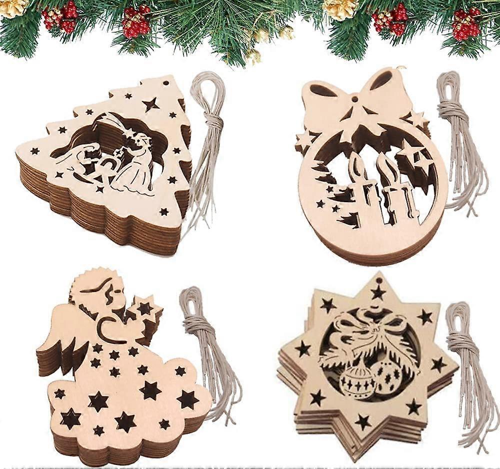Wooden Christmas Tree Ornaments, 40 Pieces Wooden Christmas Tree Ornaments Wooden Christmas Tree Pendants Christmas Wood Chips Ornament Wooden Pendant