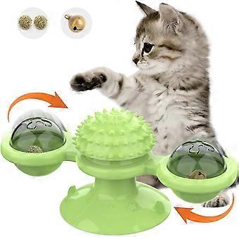 Interactive Cat Toy, Rotating Windmill Cat Toy, Chewing Toy Record Player Hairbrush Pet Toys Cat Catnip - Green
