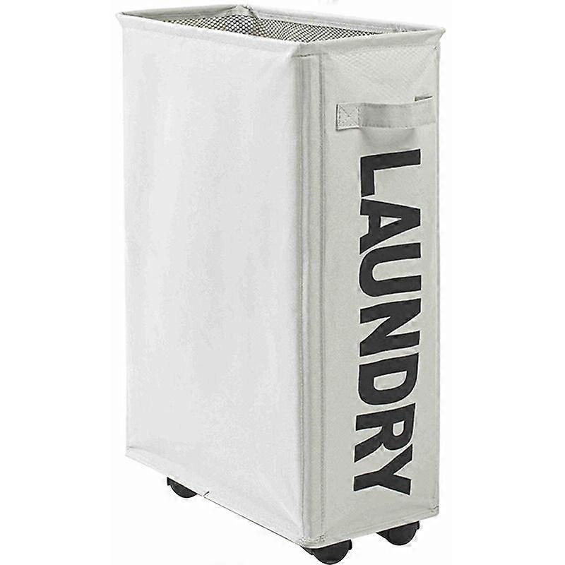 Laundry Hamper with Universal Wheels Rolling Corner Slim Foldable Oxford Cloth Laundry Hamper Mesh Drawstring Dirty Clothes Organizer with 4 Support R