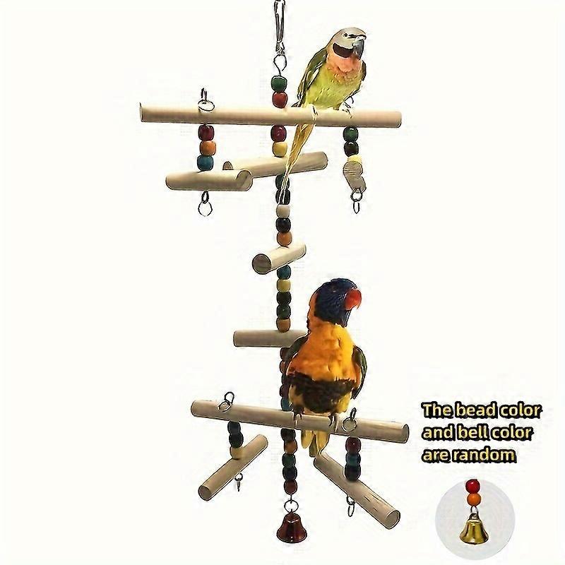 Vibrant Wooden Parrot Swing Ladder Toy - Engaging Bird Playset with Chiming Bells & Beads - Perfect for Lovebirds, Uniquely Colorful Fun