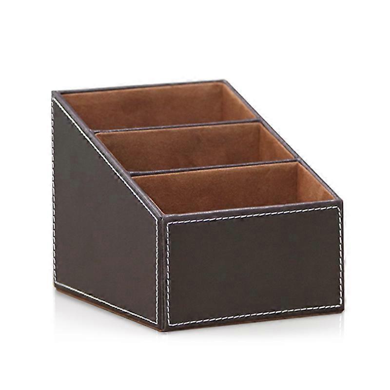 Brown PU Leather Remote Control Holder, Leather Remote Control Storage Box Organizer, Desktop Organizer for TV Guide, Mail, Electronics, Phone, Glasse