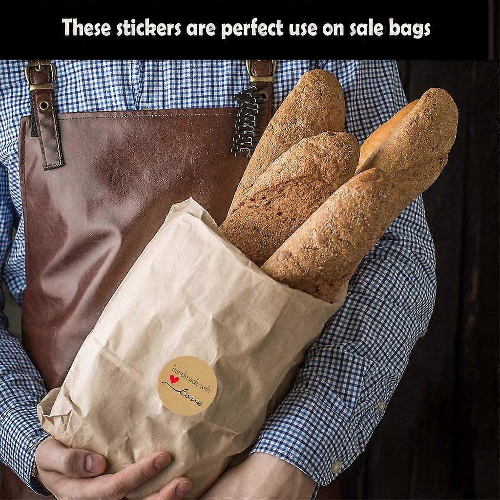 2x Χειροποίητο με Αγάπη Αυτοκόλλητα Roll 500pcs Αυτοκόλλητες Ετικέτες Kraft Χαρτί με Καρδιές, Διακοσμητικά Αυτοκόλλητα Σφράγισης για Χριστουγεννιάτικα Δώρα, Γάμο, Πάρτι