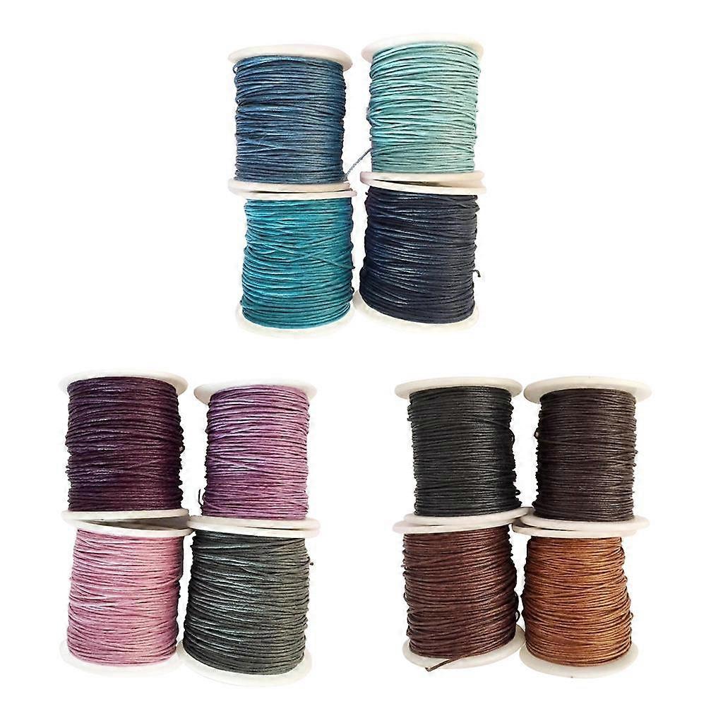 12 Rolls 1mm Waxed Cotton Cord Rope For DIY Macrame Chain Bracelet Jewelry