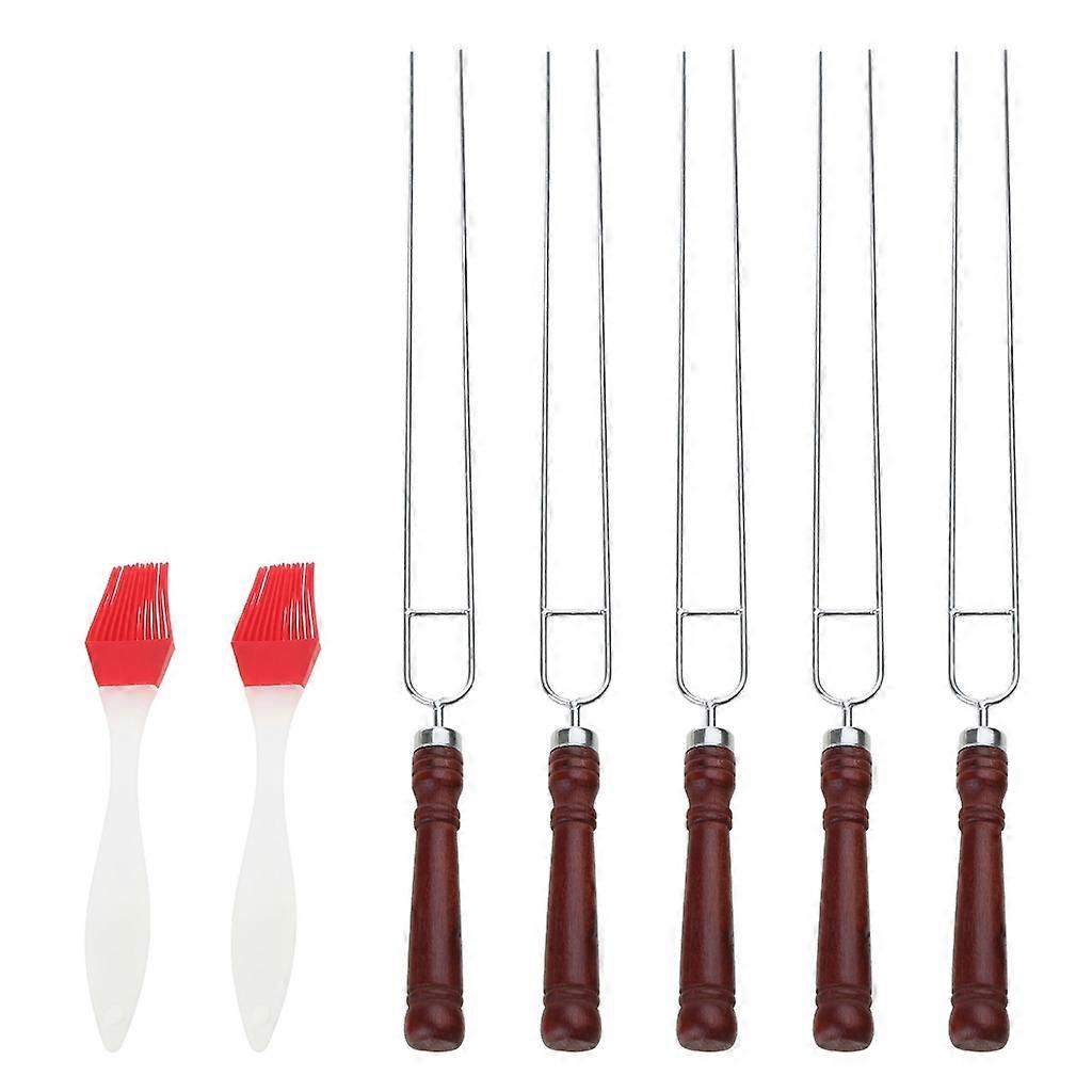 Set of 6 Stainless Steel Barbecue Skewers BBQ Forks Seafood Forks BBQ Skewers