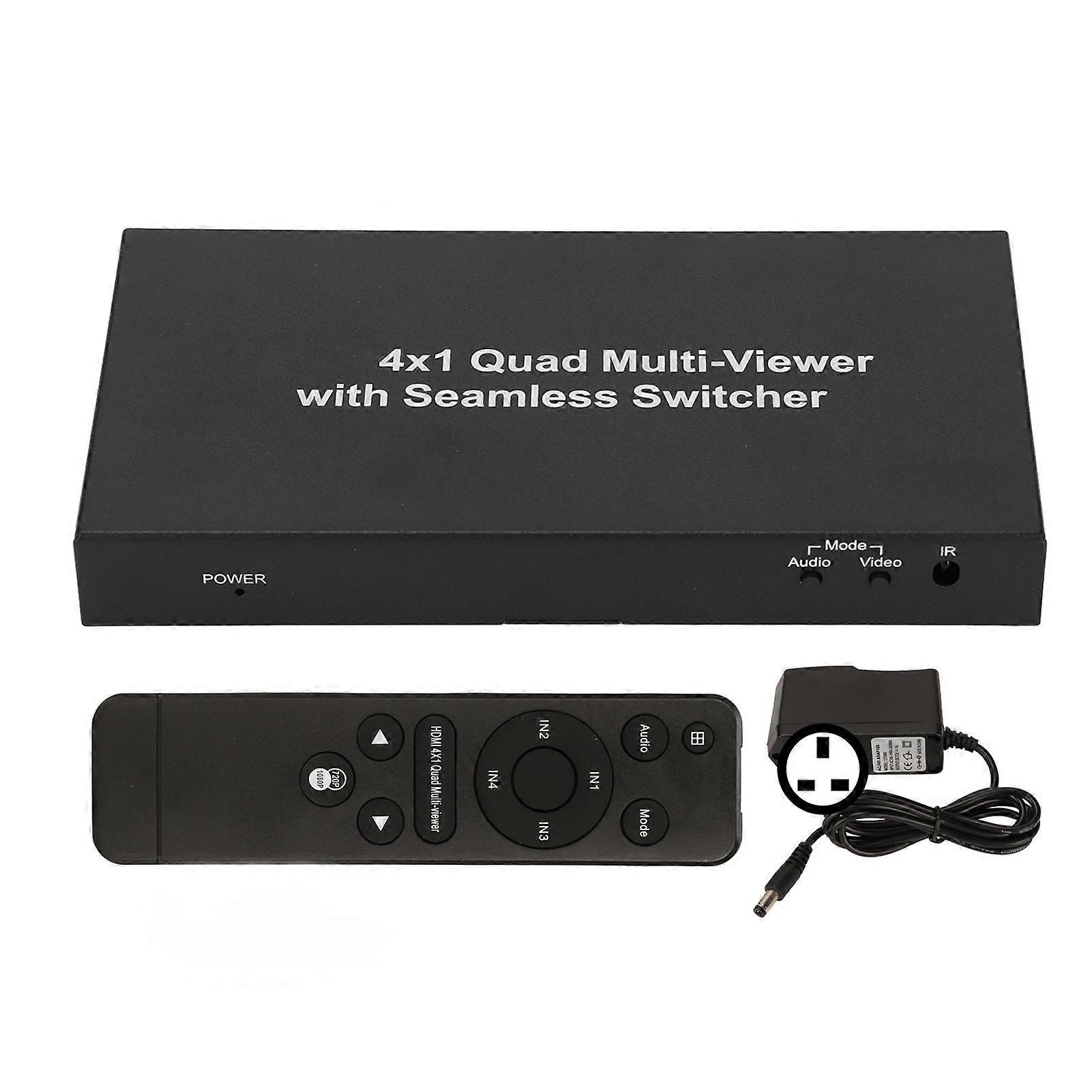 HD Multimedia Interface Splitter 4 in 1 Out 1080P HD Multimedia Interface Switcherwith Remote Control 100‑240V 4 in 1 Out Splitter UK Plug