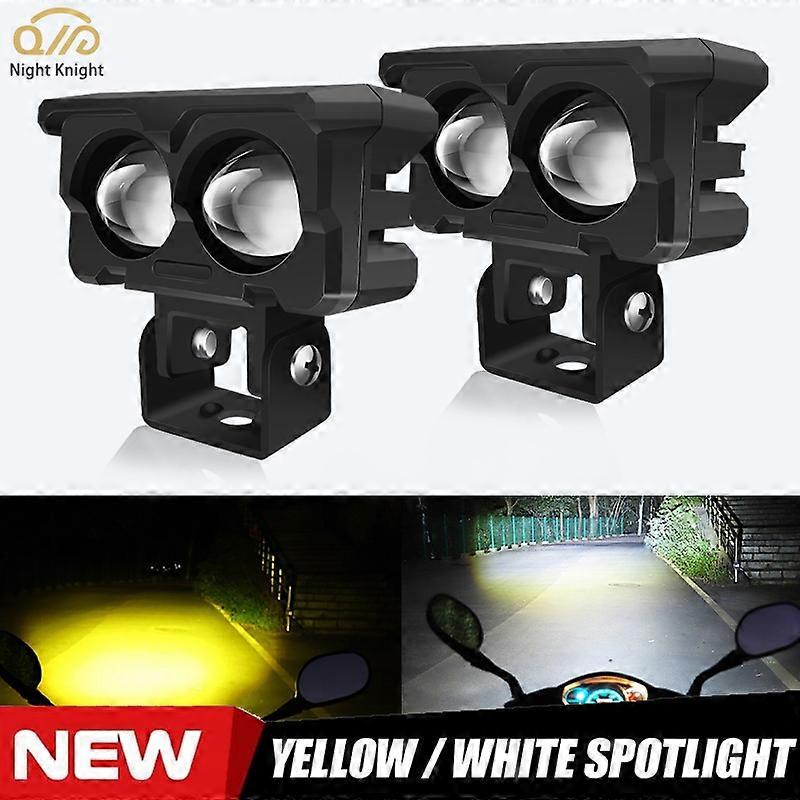 Night knight Motorcycle LED Spotlight Double Lens Projector White Yellow Headlight For Trucks SUV ATV Cars Auxiliary Fog Lamp