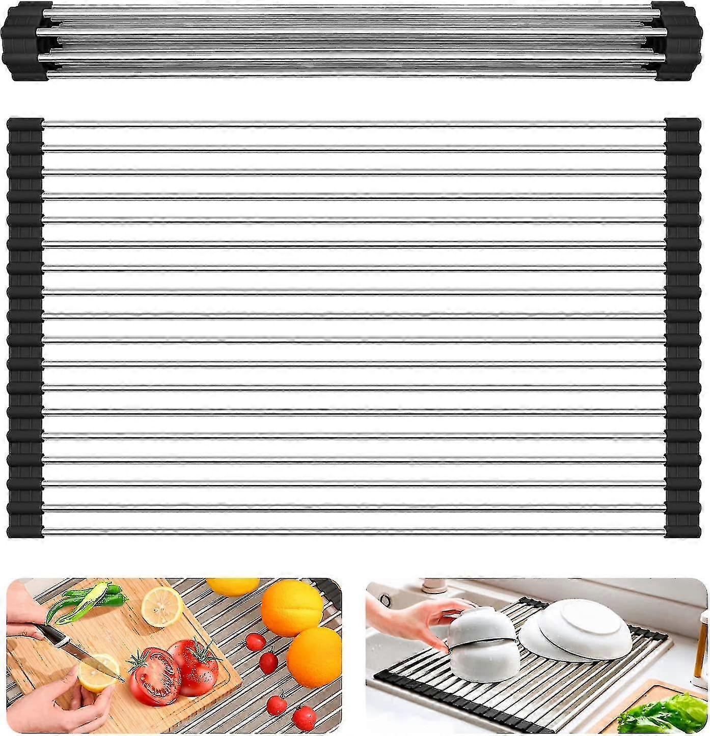 Roll Up Dish Drying Rack  Kitchen Over Sink Dish Drainer Sink Rack  Foldable Multi-use Dish Drainers With Non-slip Silicone And 304 Stainless Steel