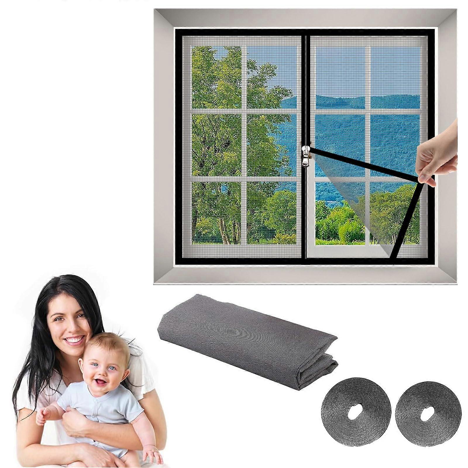 Durable Fly Screen Mosquito Net, Zipped Self-Adhesive Window Insect Netting, Balcony Window Protection Cat Safety Net, Easy Fit -GSL