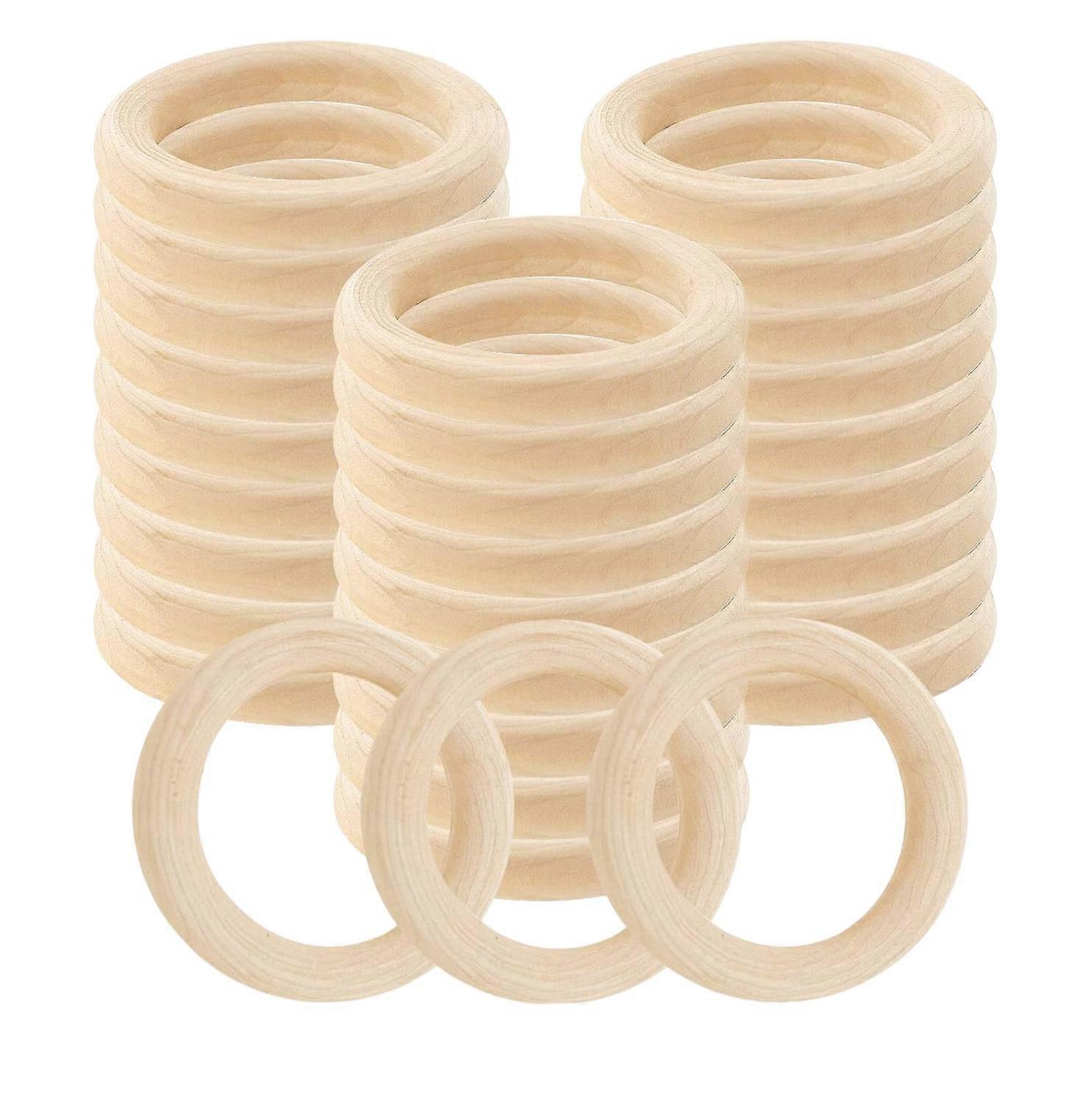 30 Pcs Natural Wood Rings 60mm Unfinished Macrame Wooden Ring Wood Circles for DIY Craft Ring Penda