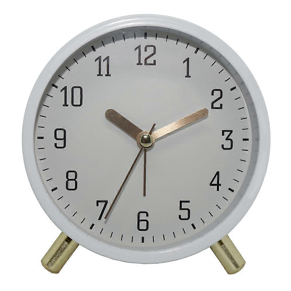 Simple Metal Quartz Alarm Clock Round Creative Student Desk Clock White