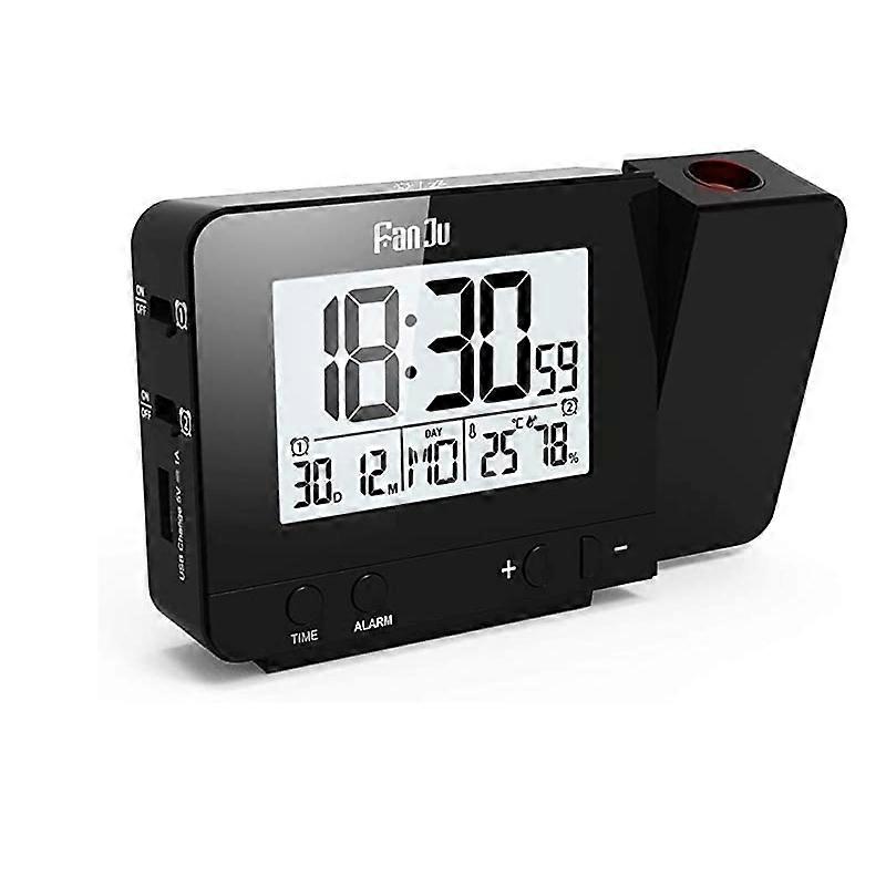 Projection Alarm Clock with Temperature and Time Projection,USB Chargers,Indoor Temperature and Humidity,DCF Automatic Time Adjustment