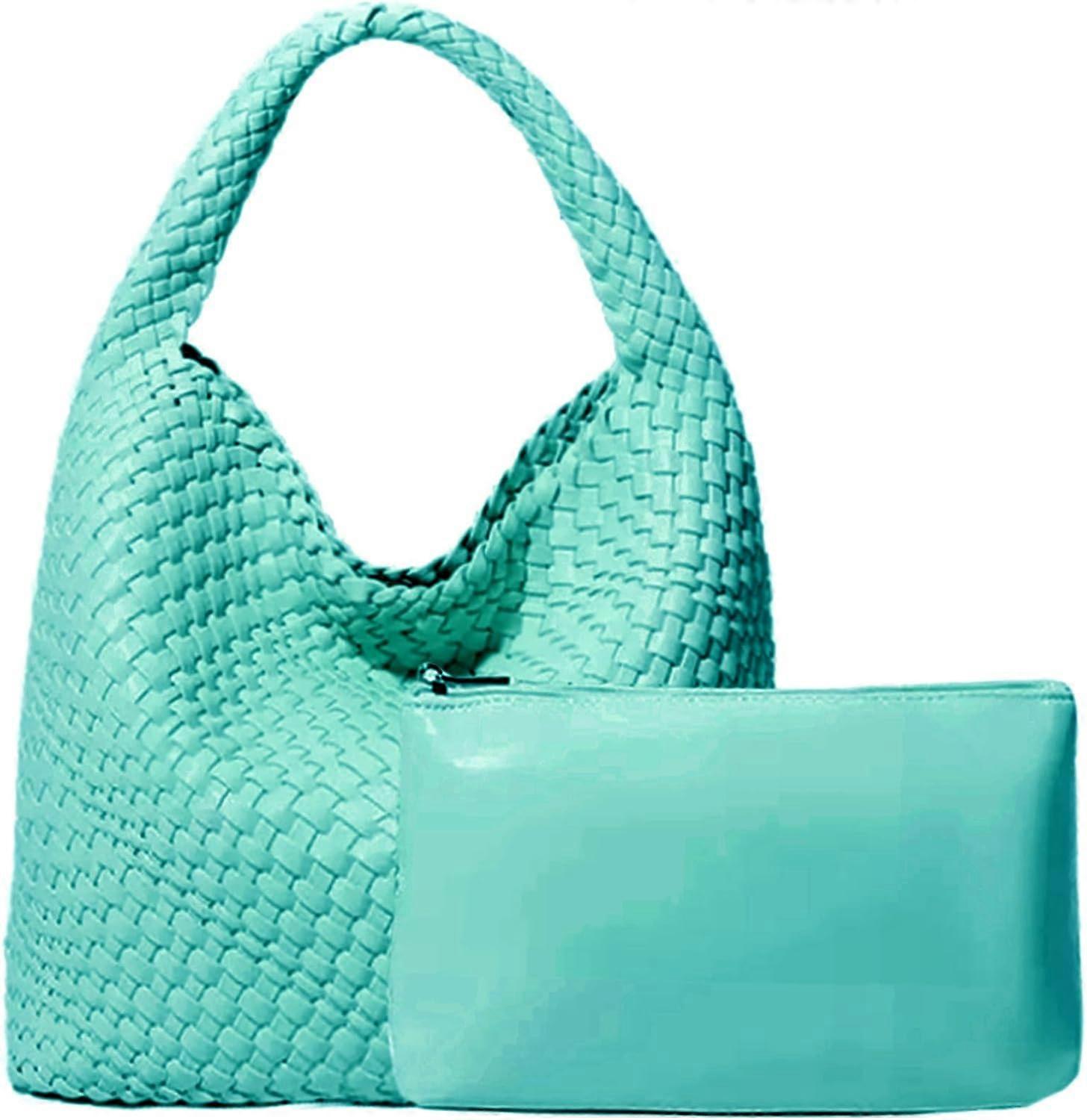 Donne Vegan In Pelle Intrecciata Tote Borsa A Tracolla Moda Borsa A Tracolla con Borsa Blu acqua di mare