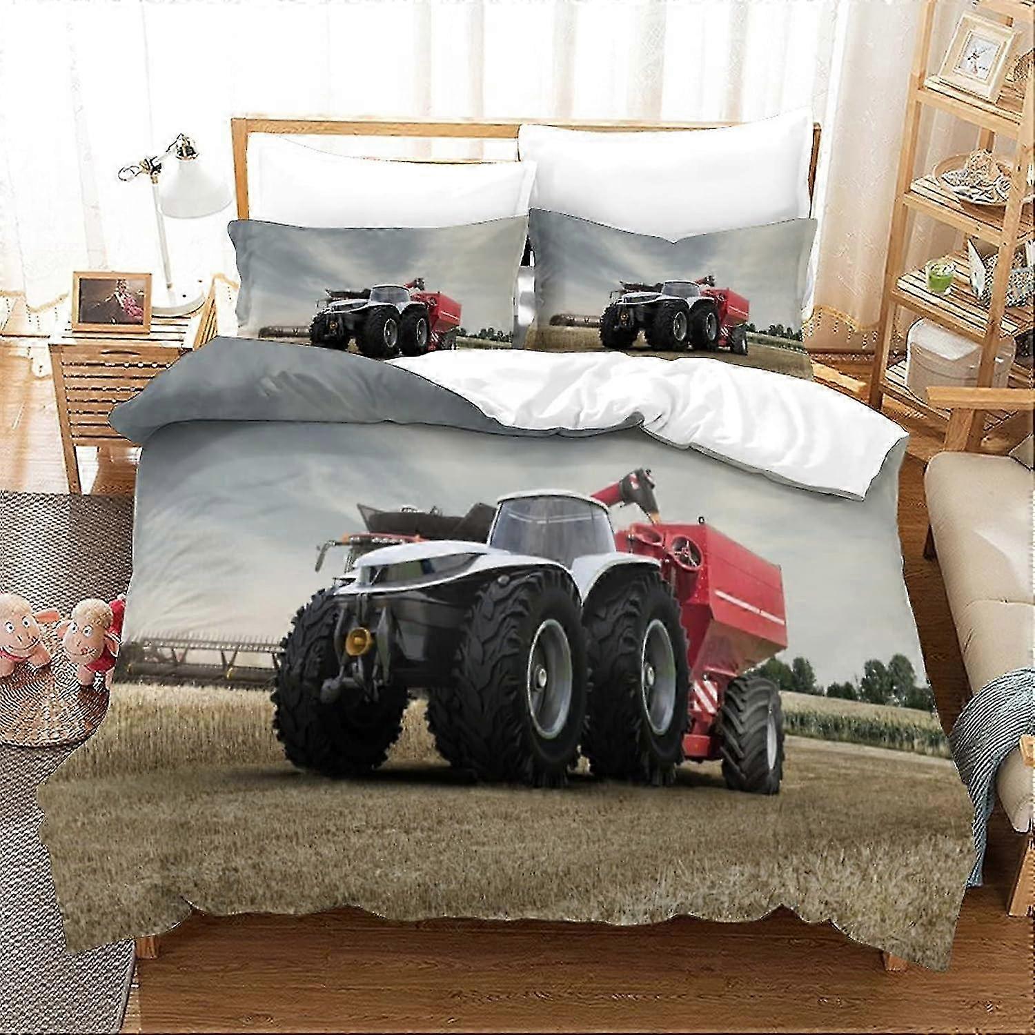 J1426 Lakan 3D-tryckt traktor påslakan set 3 delar set med dold dragkedja unik design mjuk antiallergisk sängkläder set påslakan för barn