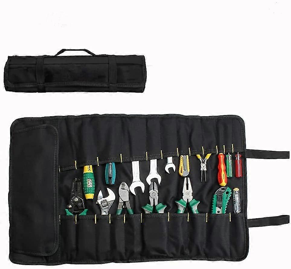 Rolling Tool Bag, 22 Pockets, Multi-purpose Tool Bag, Roll-up Organizer, Portable Tool Pouch, Screwdriver, Adjustable Wrench - Black